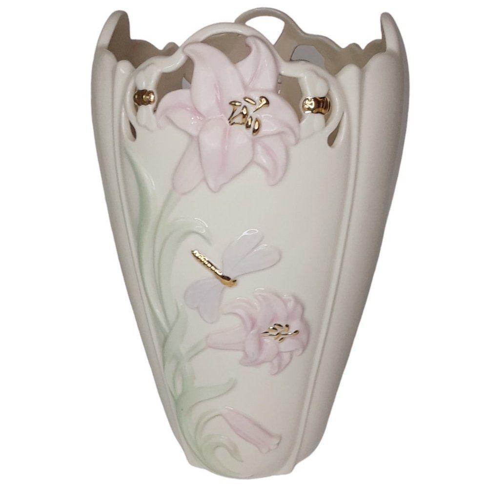 Lenox Lily and Dragonfly Vase with Certificate of Authenticity